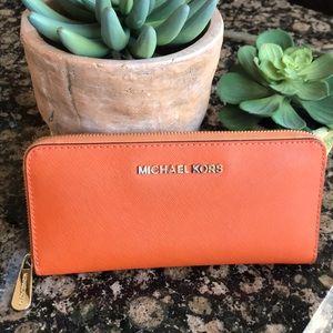 Orange Michael Kors Zip Wallet